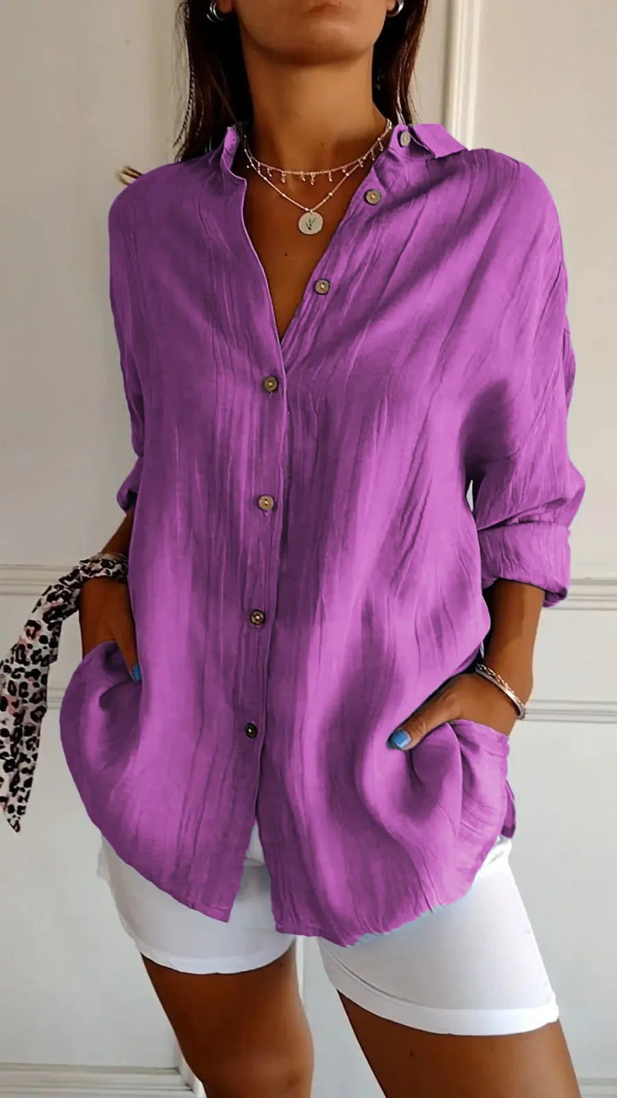 NEW Lapel Long Sleeve Shirt Women&