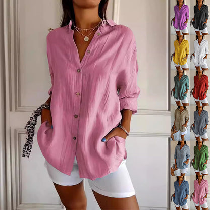 NEW Lapel Long Sleeve Shirt Women&