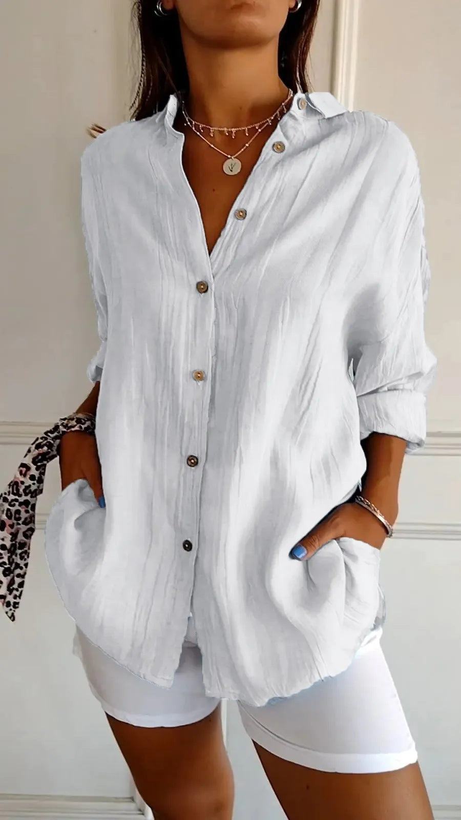 NEW Lapel Long Sleeve Shirt Women&